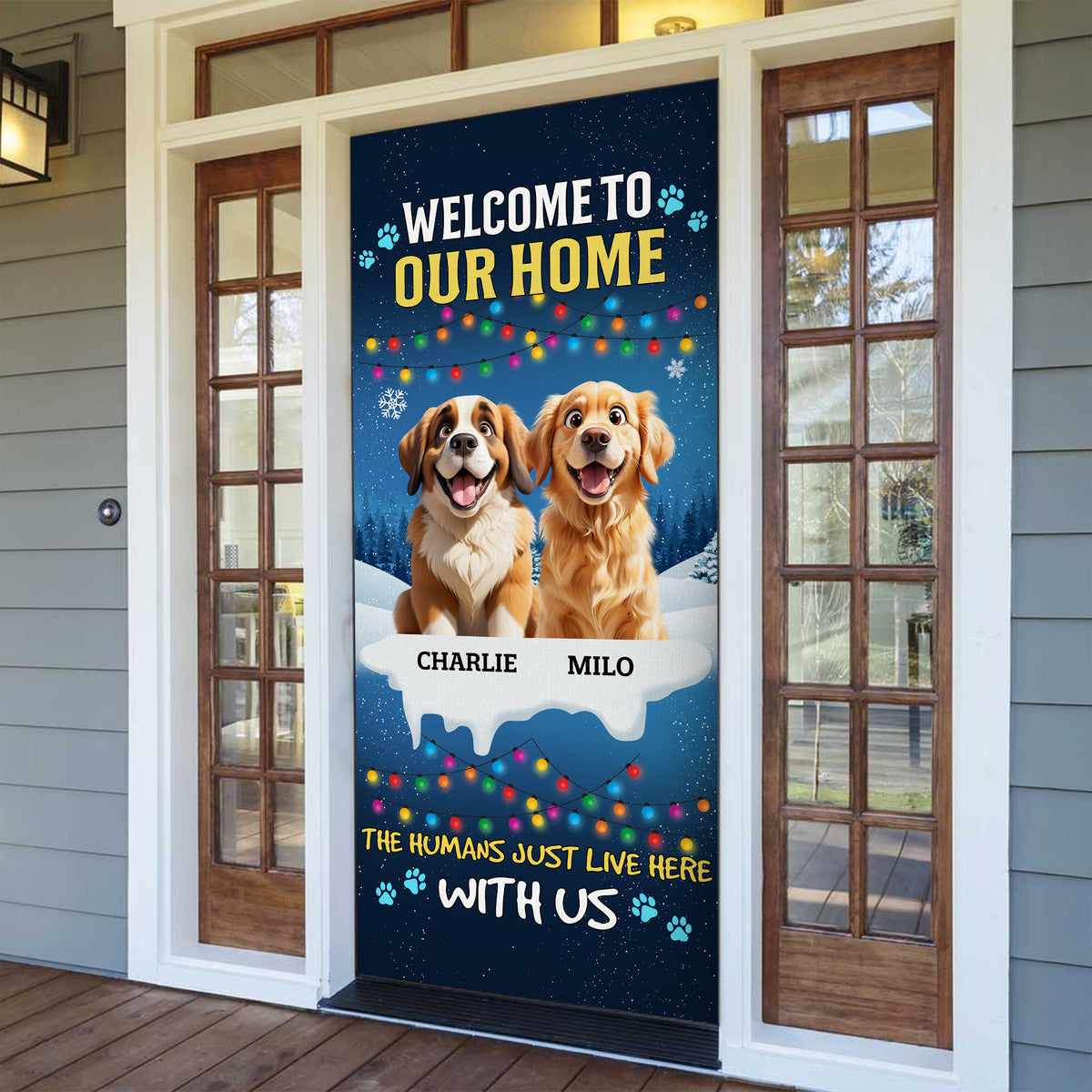 Christmas Peeking Dogs Welcome To Our Home The Humans Just Live Here Door Cover For Dog Lovers HO82 900214