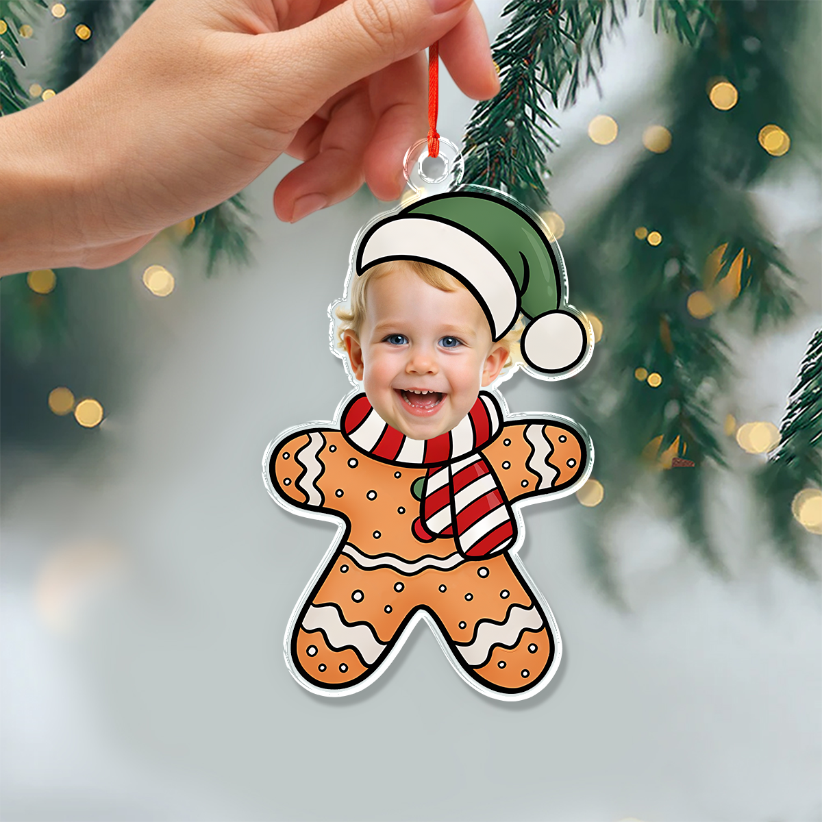 Custom Photo Cute Gingerbread Acrylic Ornament Christmas Gift For Family CH07 896352