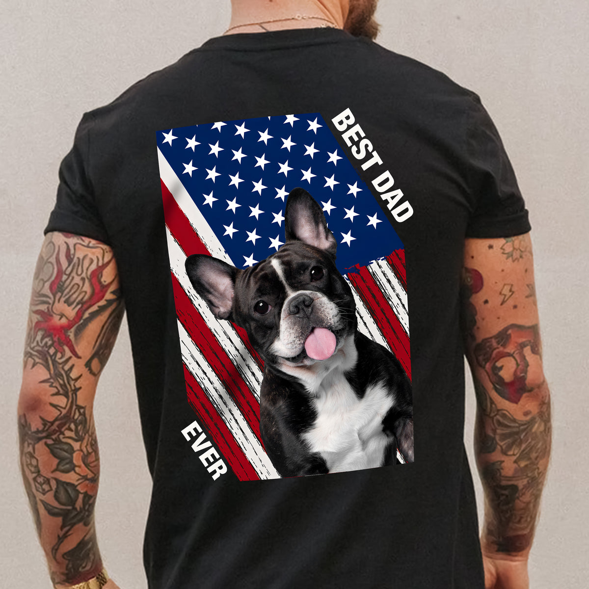 Custom Dog Photo Best Dad Ever America Flag Back Shirt For Dad TH10 169739