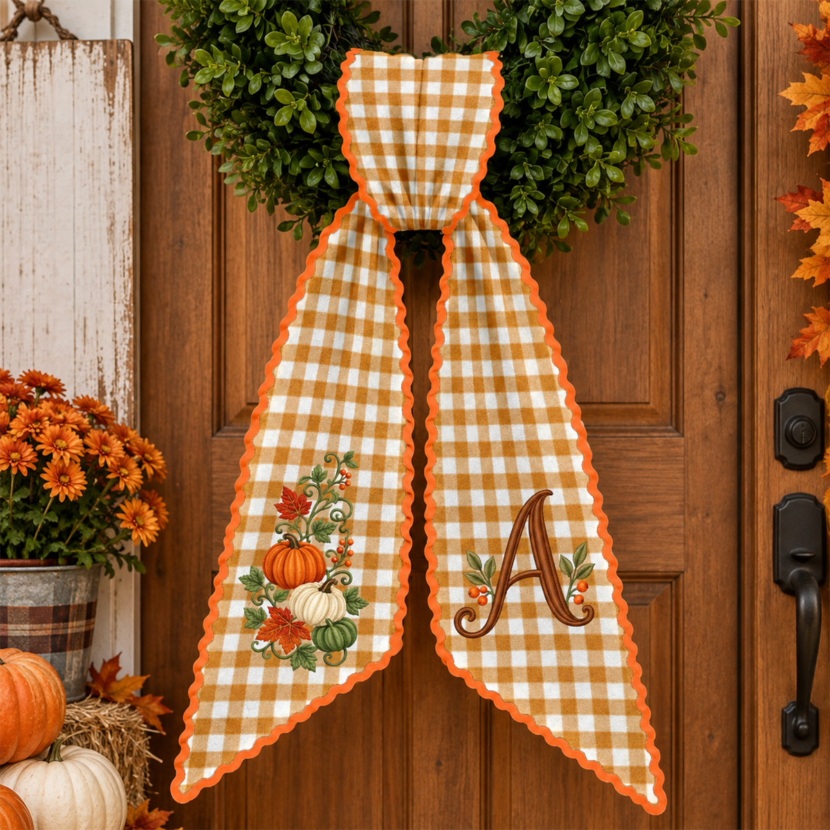 Personalized Autumn Pumpkin Monogram Embroidered Wreath Sash TH10 171043
