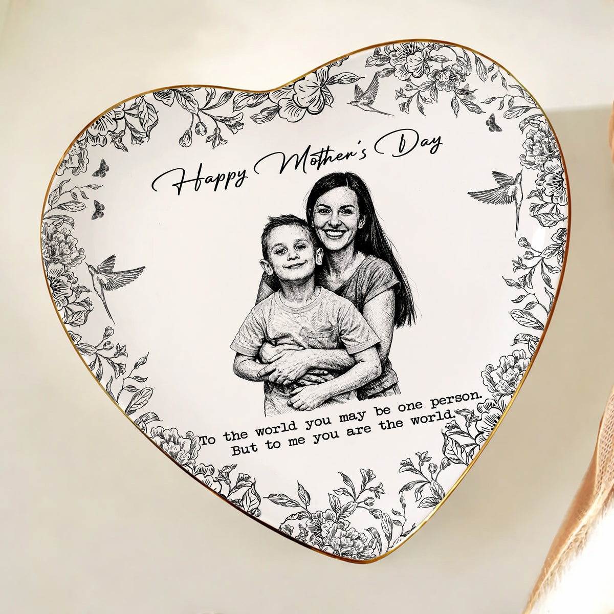 Custom Photo Pencil Sketch Happy Mother's Day To Mom Personalized Ring Dish HA75 920706