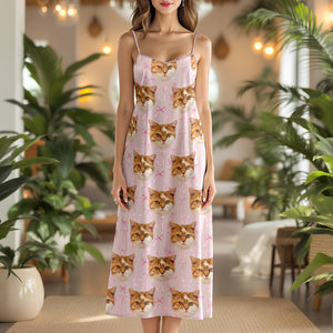 Custom Cute Cat Photo Coquette Pink Bows Hawaii Maxi Dress LM32 893401