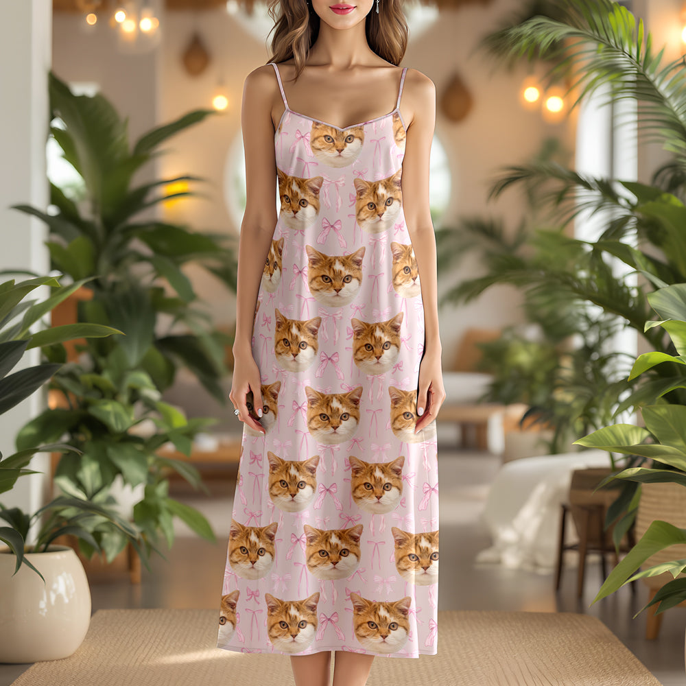 Custom Cute Cat Photo Coquette Pink Bows Hawaii Maxi Dress LM32 893401