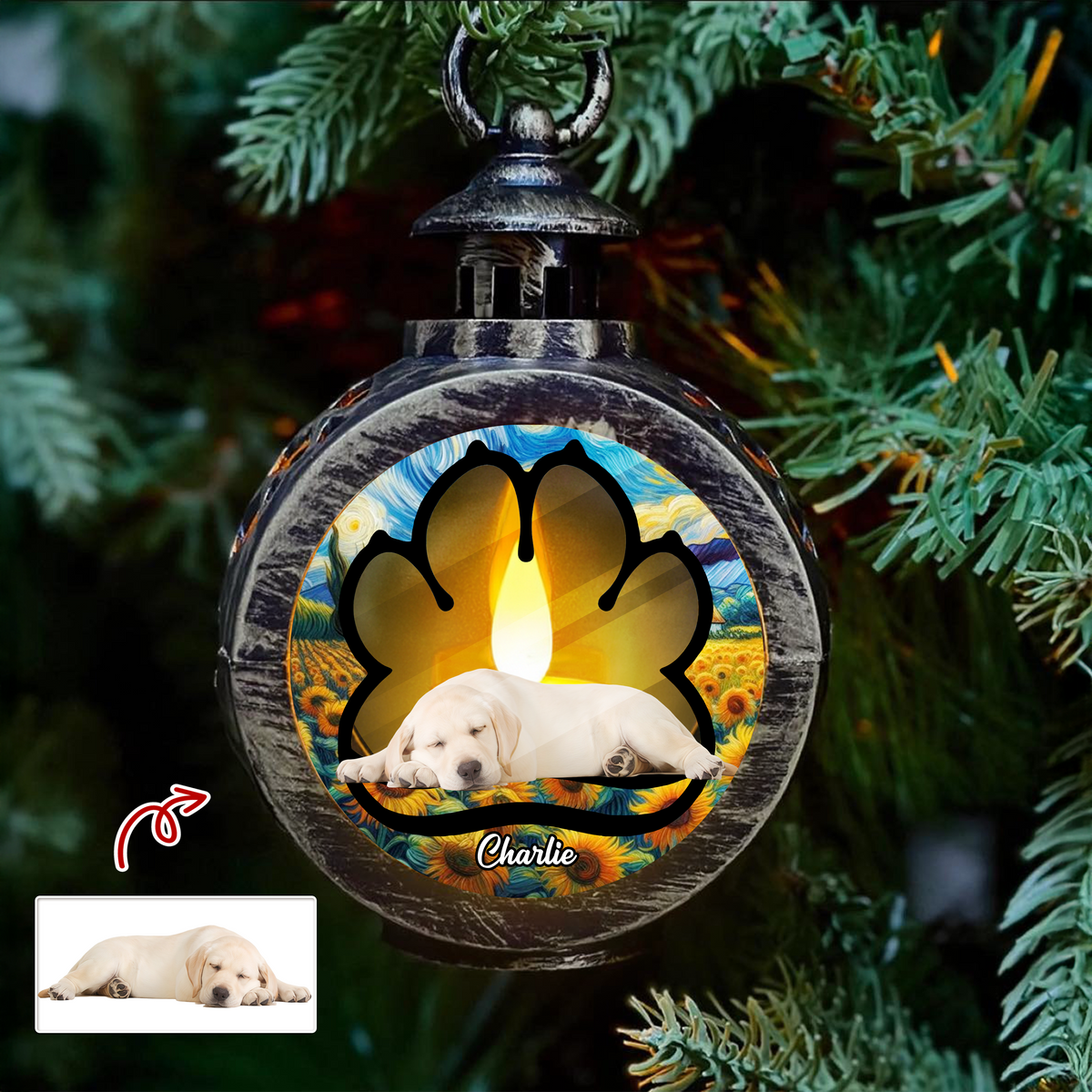 Custom Dog Photo Lay Here With Me Photo Christmas Lantern Ornament For Dog Lovers HA75 892918