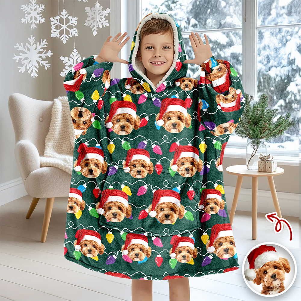 Custom Photo With Colorful Christmas Lights Hoodie Blanket For Dog Cat Lovers HA75 898288