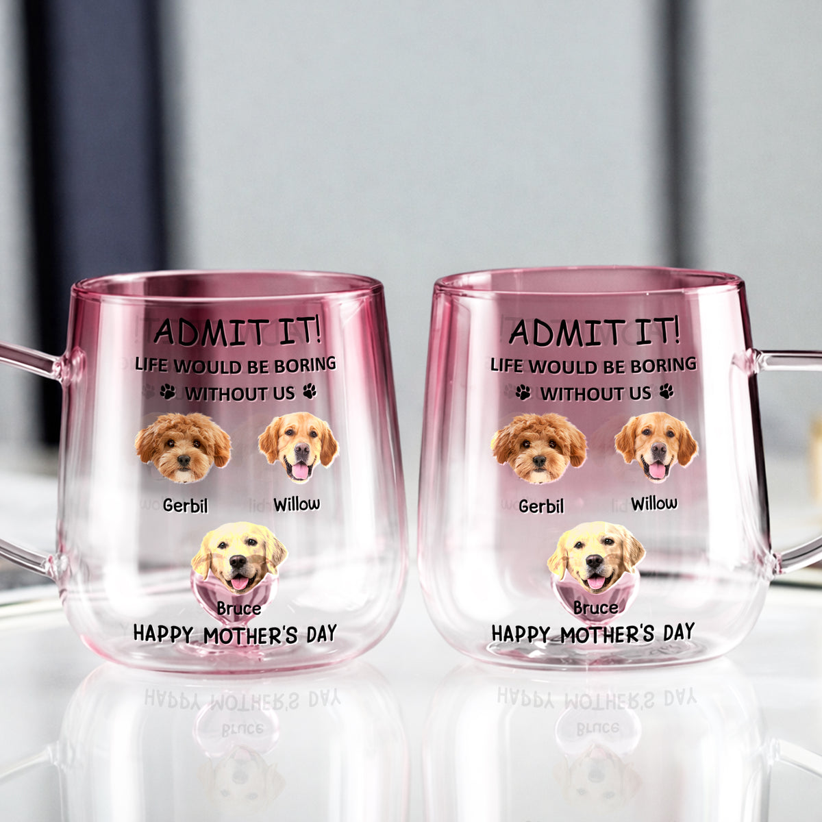 Custom Photo Life Would Be Boring Without Me Dog Cat Pink Gradient Glass Mug HO82 901794