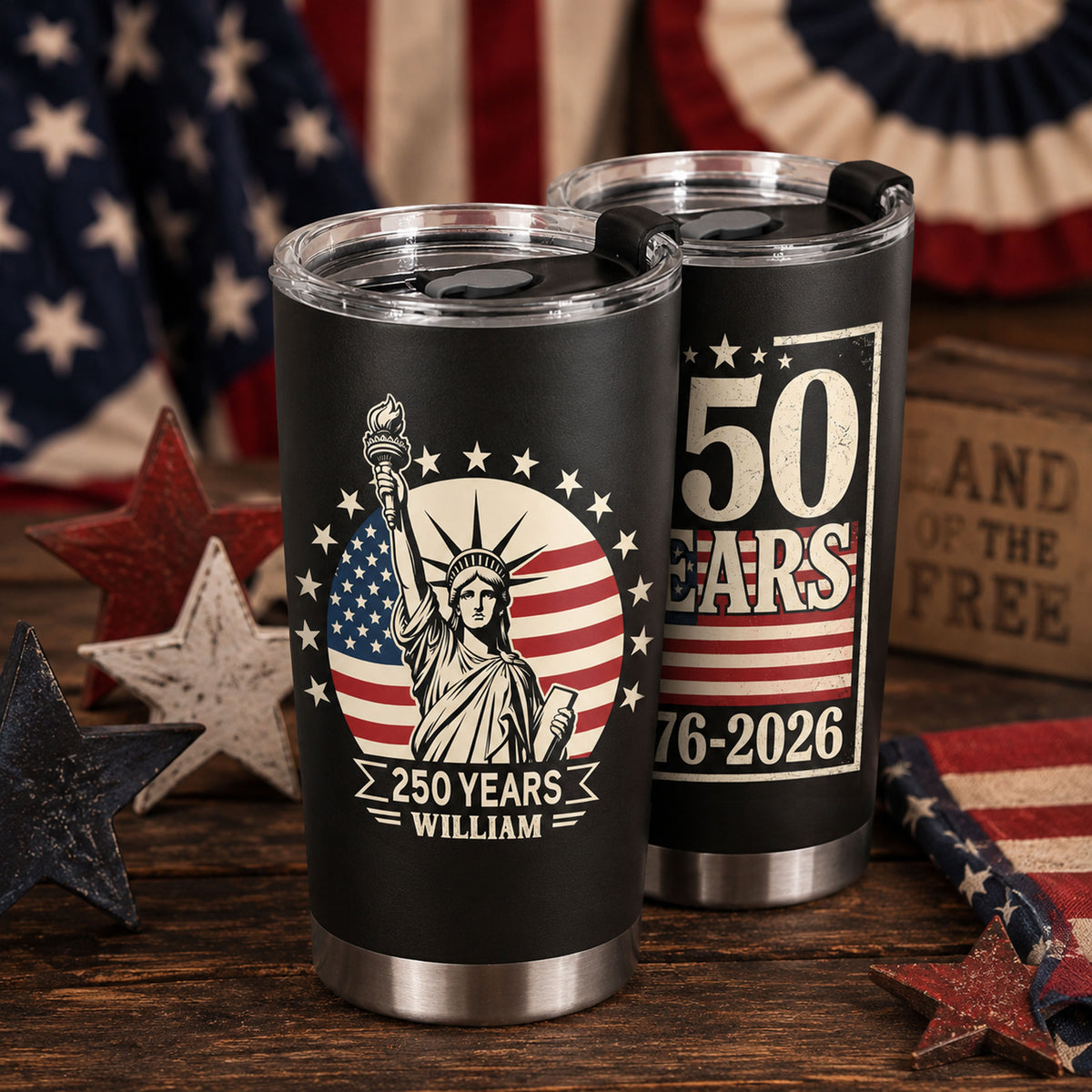 Custom Name Statue of Liberty 250 Years America Anniversary 1776-2026 Fat Tumbler LM32 669357