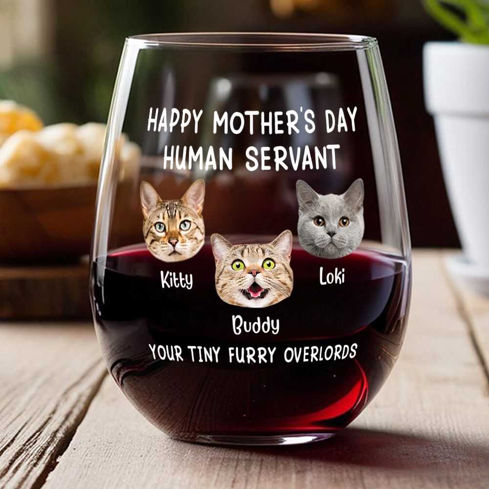 Custom Face Cat Happy Mother's Day Human Servant Wine Glass HA75 892256