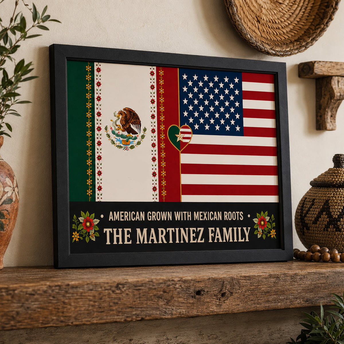Personalized Mexico & America Flag Two Cultures One Family Picture Frame HO82 903554