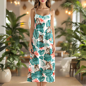 Custom Cat Photo Hawaiian Style Women's V-Neck Cami Maxi Dress For Summer Beach Holiday HO82 893594