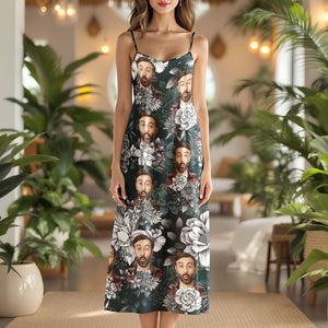 Custom Human Photo Floral Style Women's V-Neck Cami Maxi Dress HO82 893602