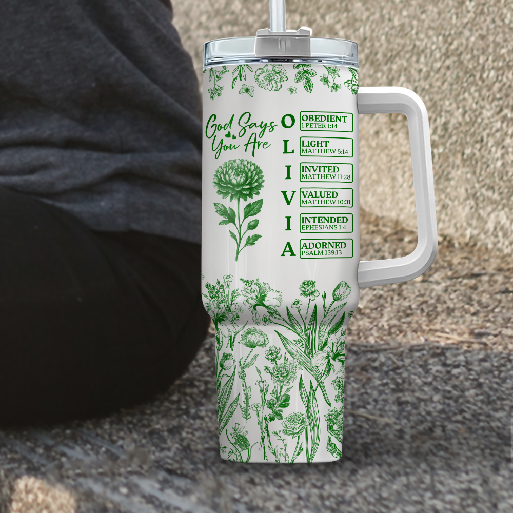 God Says I Am Name Letter In Bible Toile De Jouy Style - Personalized 40oz Tumbler HO82 894666