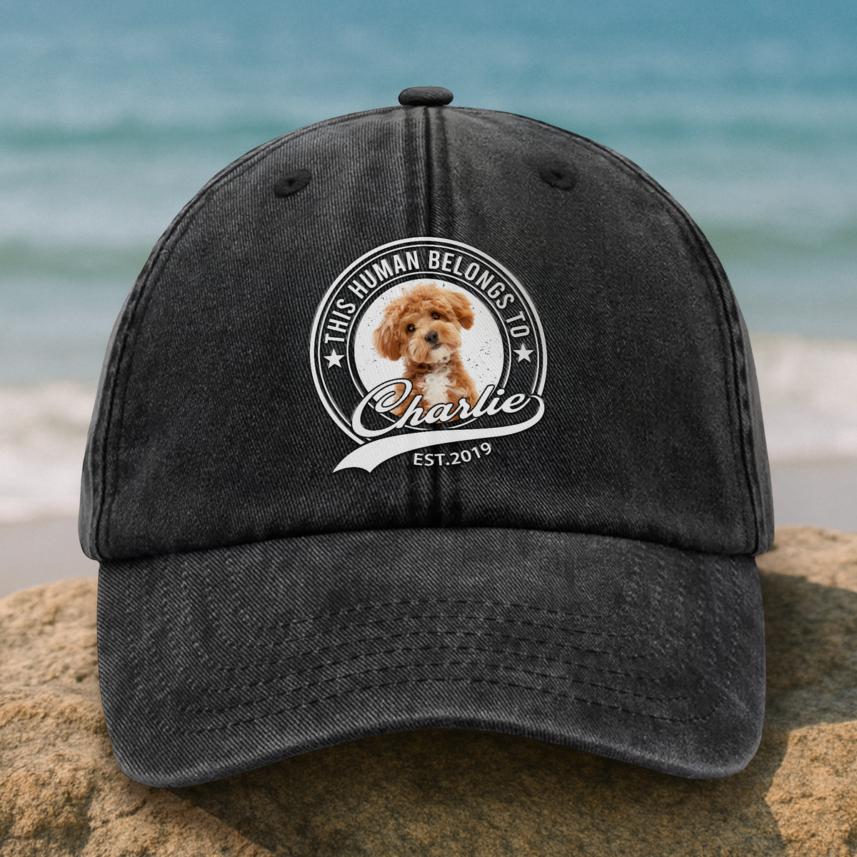 Custom Photo Human Belongs To Dog Cat Pet Washed Denim Baseball Cap HA75 892464