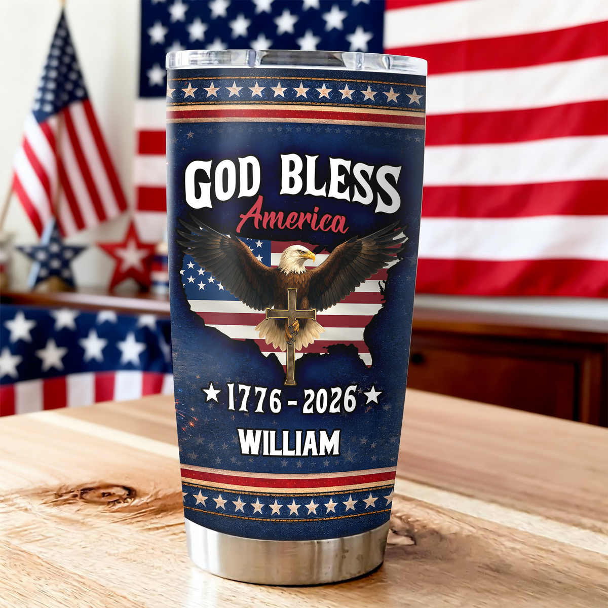 Custom Name 250 Years of Freedom America 1776–2026 Anniversary Fat Tumbler CH07 910586
