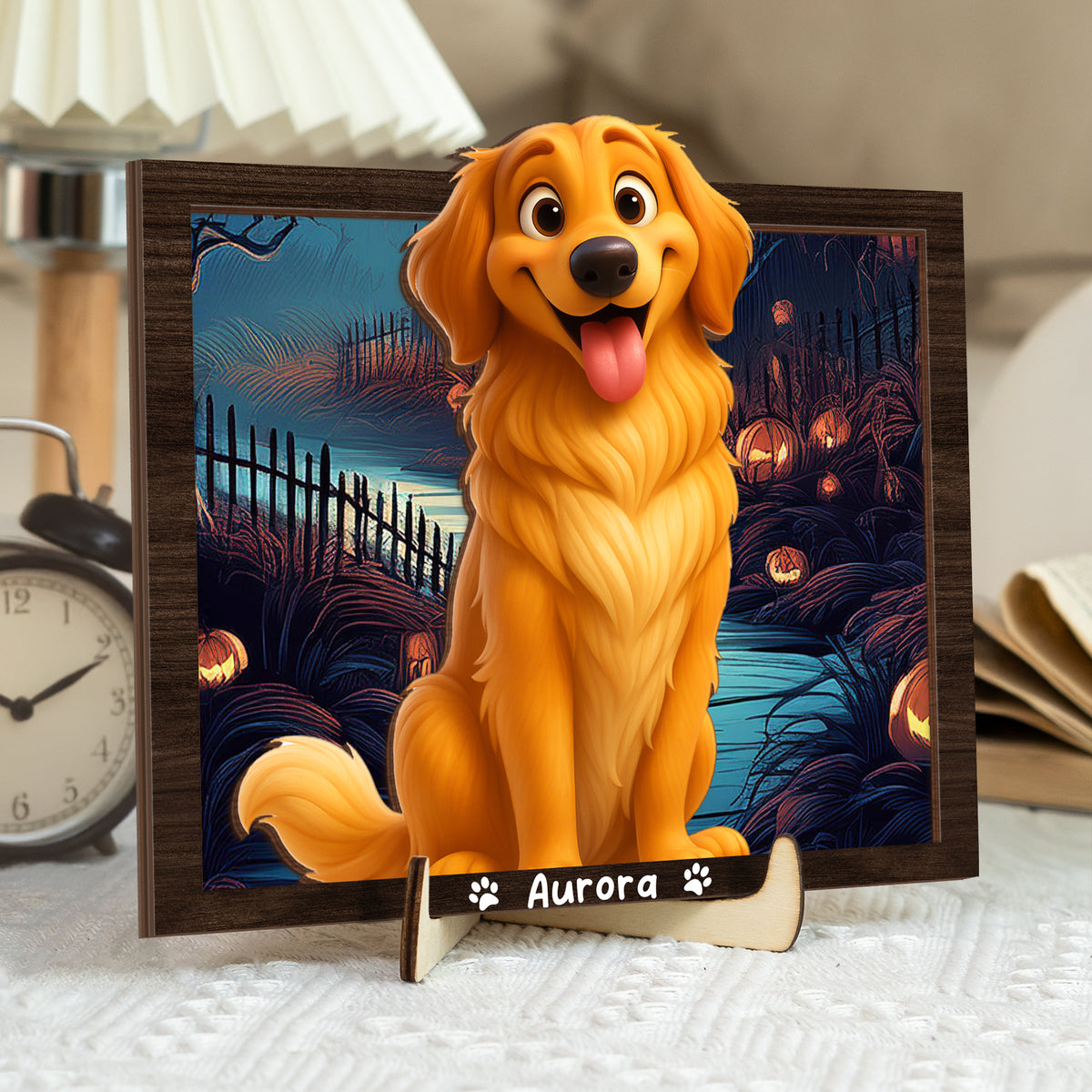 Custom Cartoon Photo Cute Gifts For Pet Lovers 2-Layered Wooden Plaque With Stand LM32 893523
