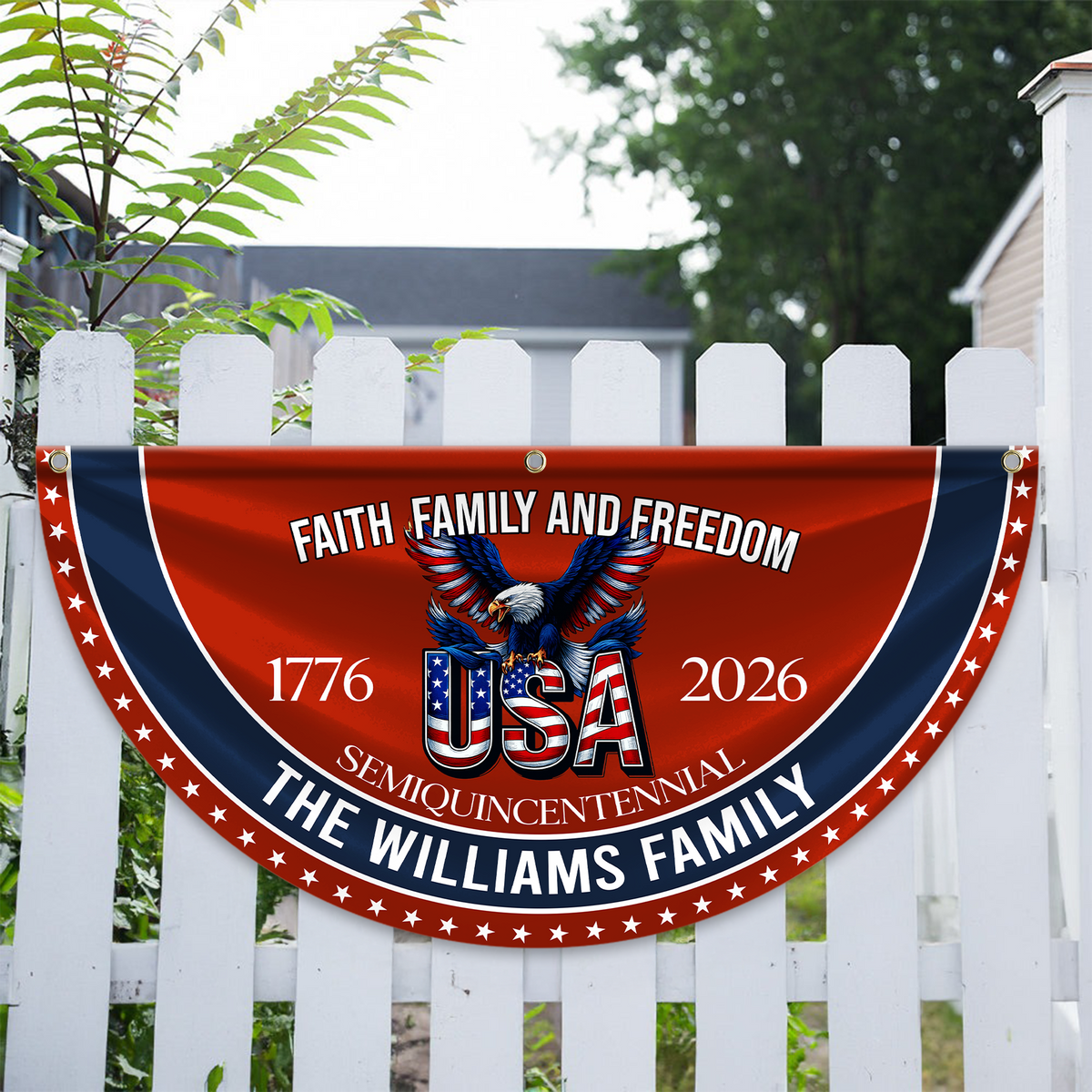 Custom Family Name Faith, Family & Freedom America 250 Years Non-Pleated Fan Flag CH07 910236