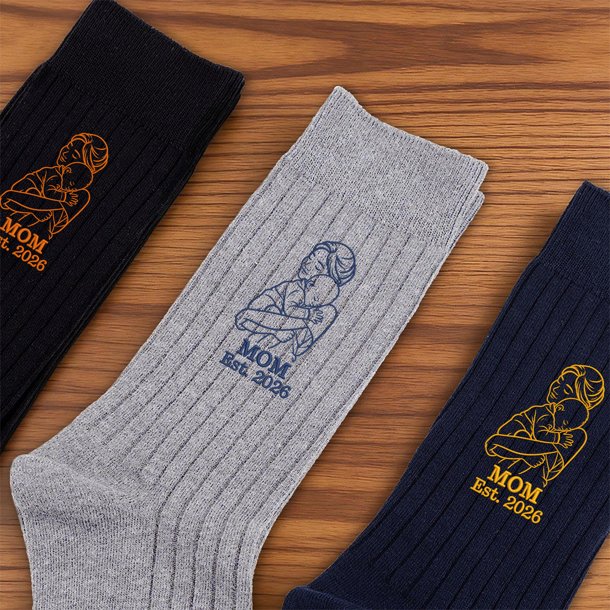 Custom Dad and Kid Outline Embroidered Socks Christmas Gift HO82 903512