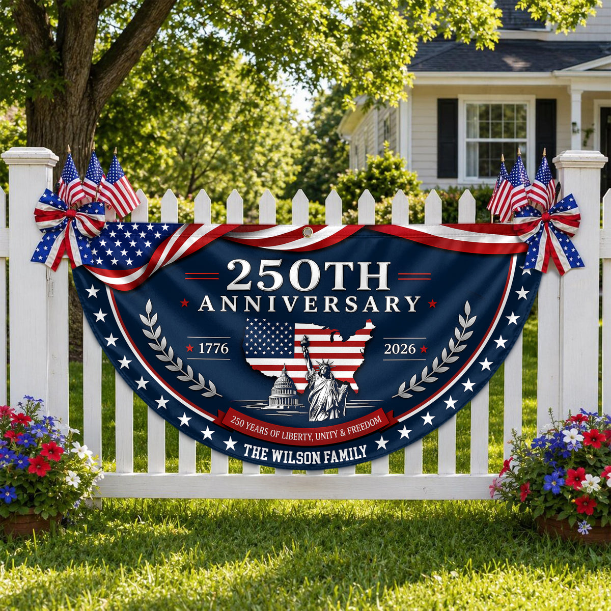 Custom Family Name US 250 Years of Liberty, Unity & Freedom 1776-2026 Non-Pleated Fan Flag TH10 170229