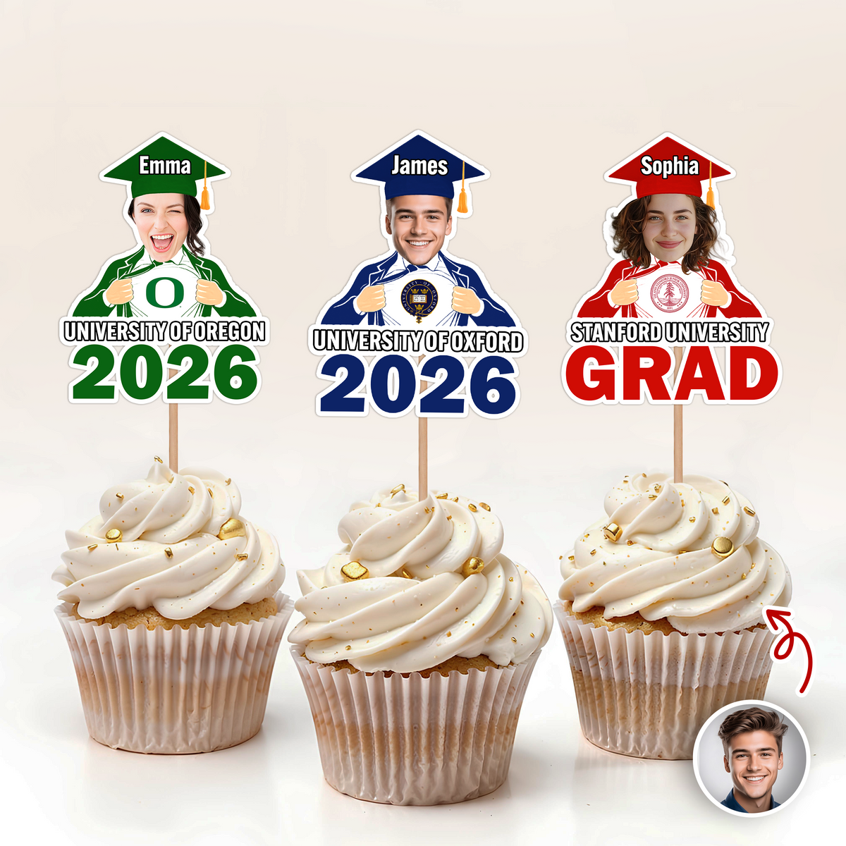 Custom Funny Face Class of 2026 Graduation Cupcake Topper LM32 899149