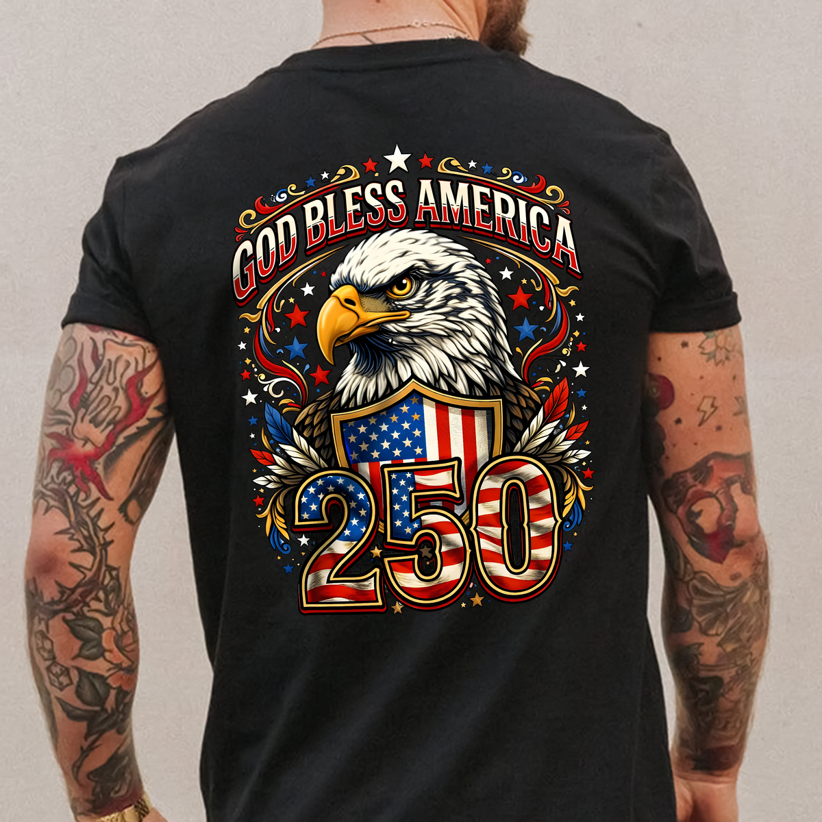 Patriotic God Bless America Dark Shirt 250th Anniversary of America Back Shirt CH07 910966