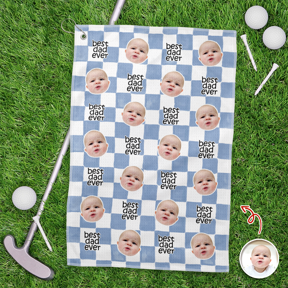 Custom Baby Face Best Dad Ever Retro Golf Towel- Gift for Parents, Father's Day, Golfer LM32 669013