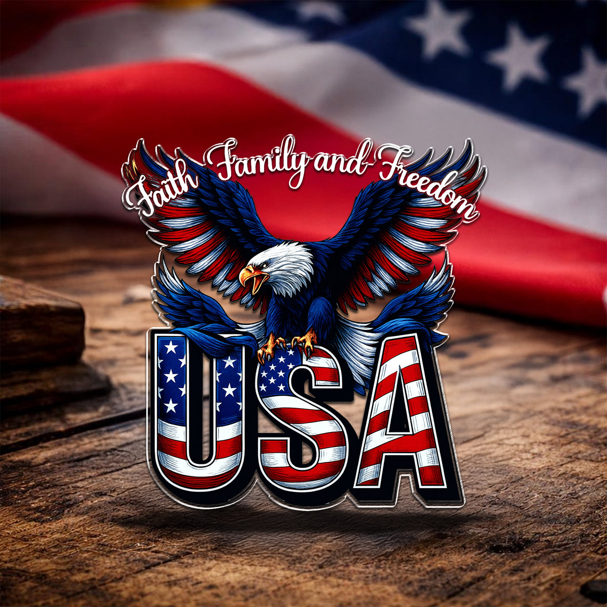 Faith, Family & Freedom 250 Years of America Patriot Eagle Acrylic Pin LM32 899525