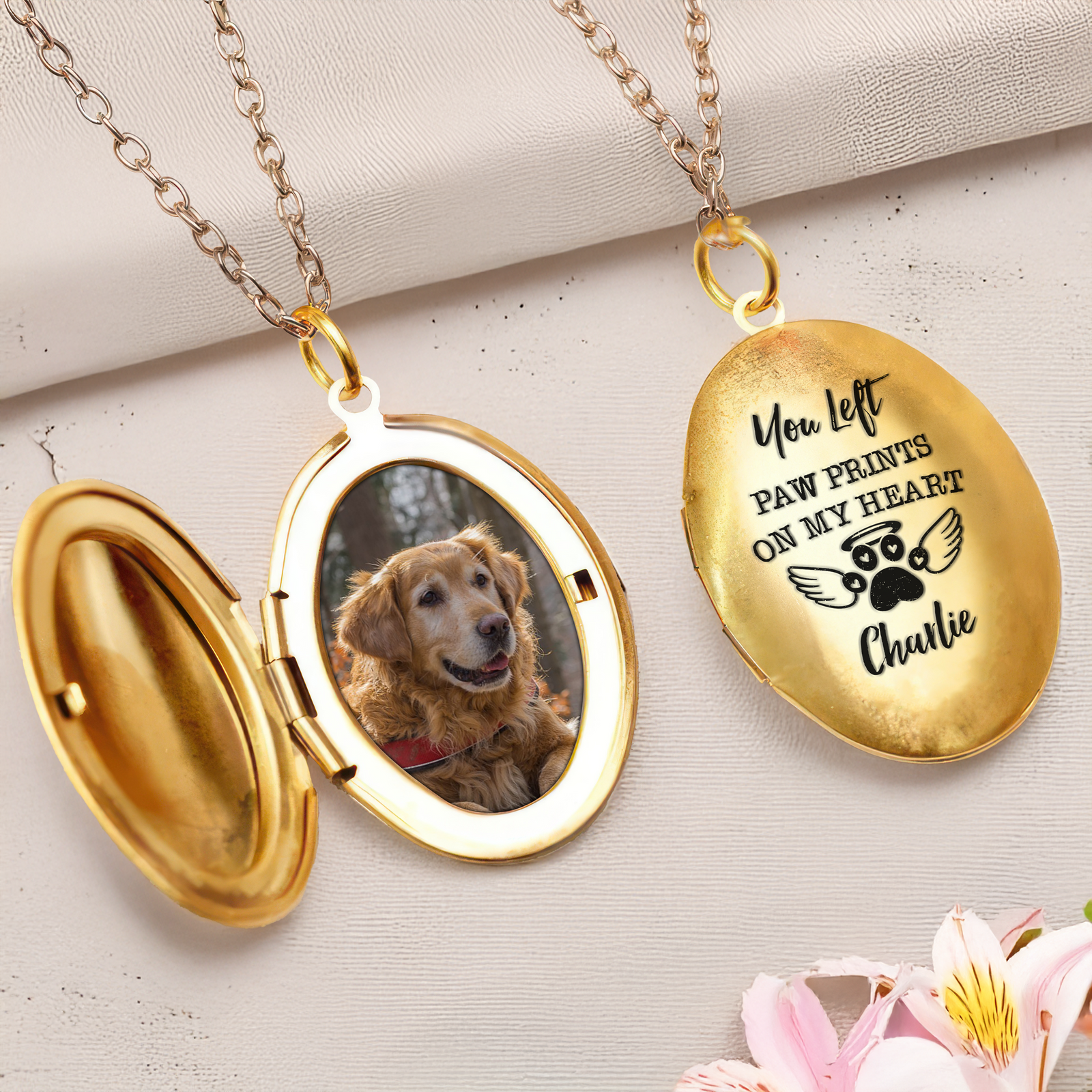 Custom Photo You Left Paw Prints On My Heart Dog Memorial Locket Necklace HA75 892290