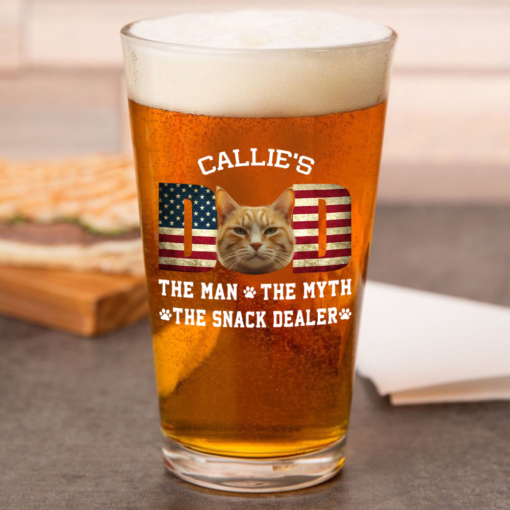 Custom Photo Cat Dad The Man The Myth American Flag Dad Beer Glass HA75 892404