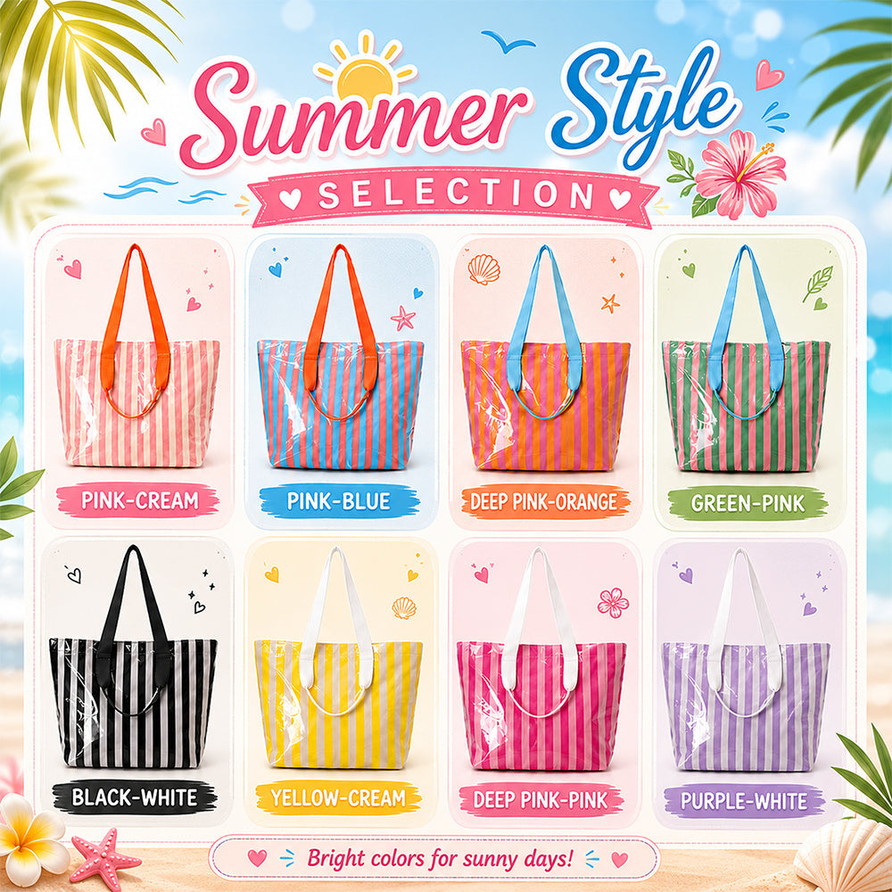 Custom Name Striped PVC Beach Tote Bag Personalized Summer Gift CH07 911862