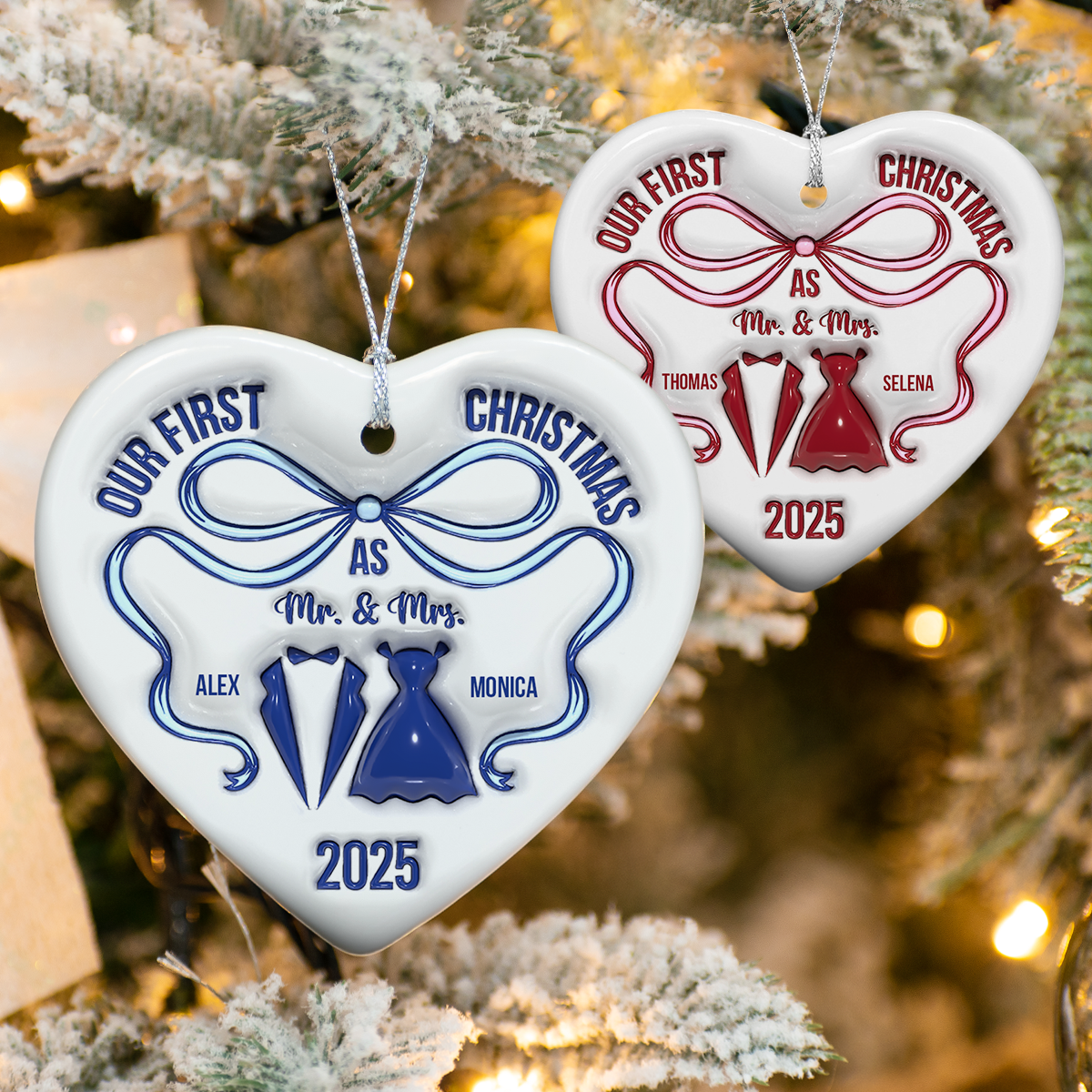 Mr And Mrs Blue - Personalized 3D Inflated Effect Heart Shaped Ceramic Ornament LM32 895379