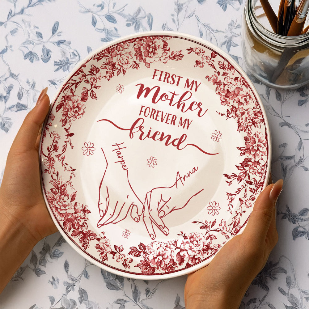First Mother Forever Friend Personalized Chinoiserie Toile De Jouy Style Ceramic Plate Gift For Mom HA75 892650
