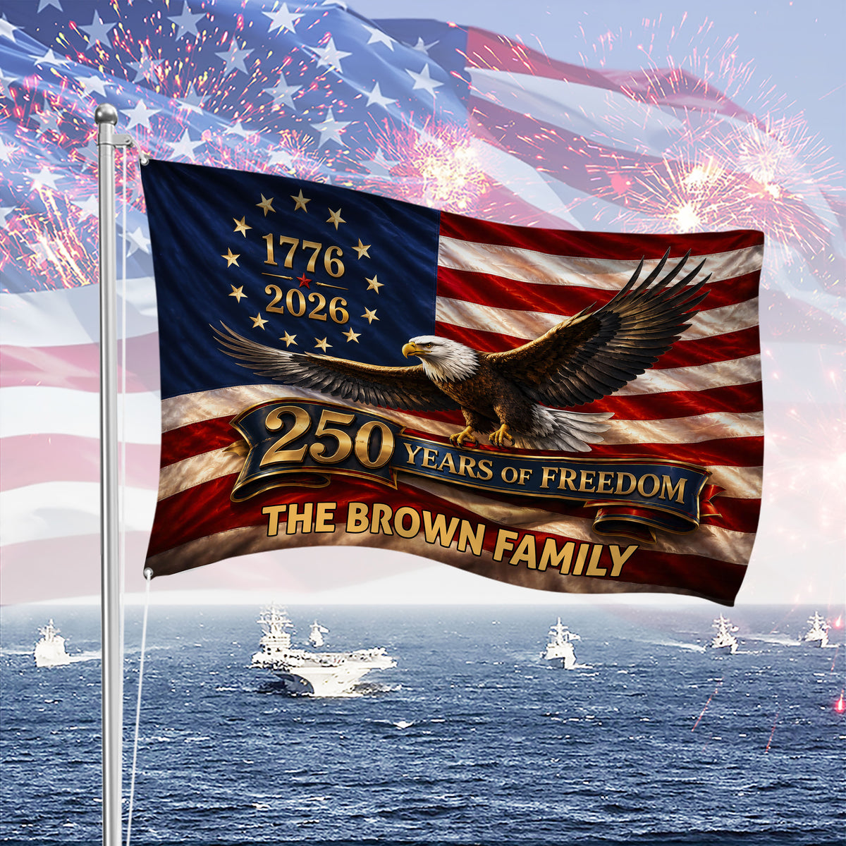 Custom Family Name 250 Years Of Freedom America 1776-2026 Eagle House Flag CH07 911802