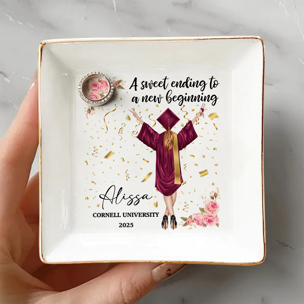 A Sweet Ending To A New Beginning Personalized Jewelry Dish Graduation Gift HA75 891930