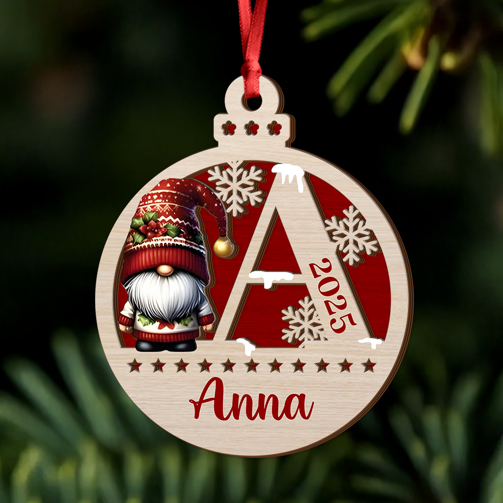 Personalized Letter Name Gnomes Christmas 2 Layer Wooden Ornament HA75 898300