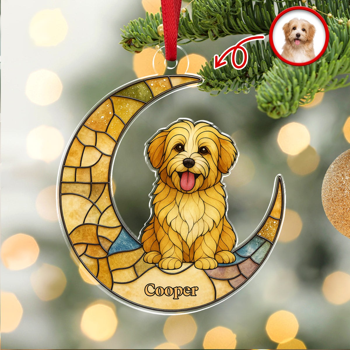 Custom Dog Photo Glass Effect Dog On The Moon Acrylic Ornament LM32 895417