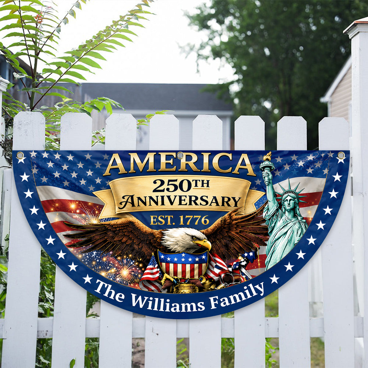 Custom Family Name USA 250th Anniversary Eagle Non-Pleated Fan Flag LM32 669171