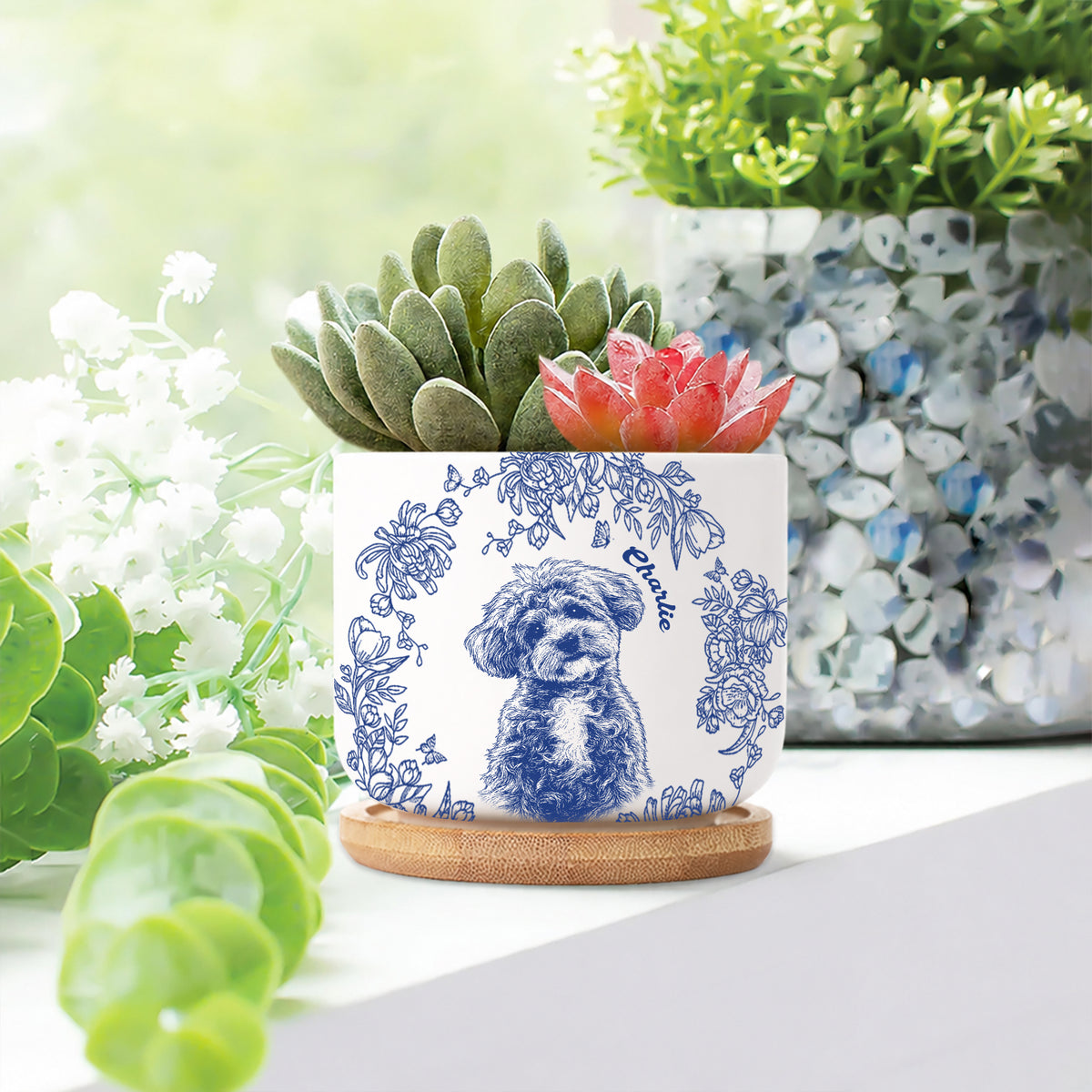 Custom Photo Dog Memorial Vintage Toile Style Plant Pot HA75 921760