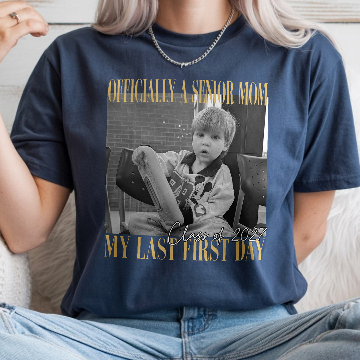 Custom Photo Officially A Senior Dad, Mom My Last First Day Comfort Shirt LM32 669661