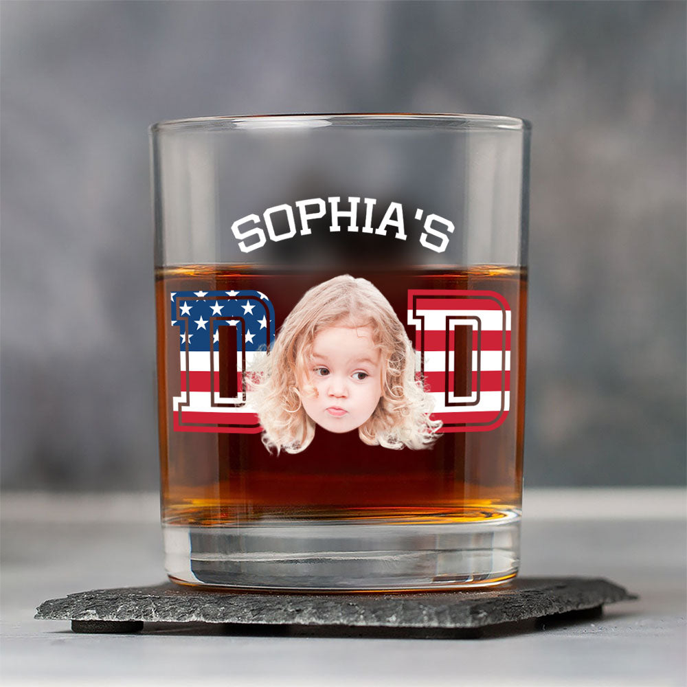 Custom Photo Kid And Dad US Flag Rock Glass HA75 892410