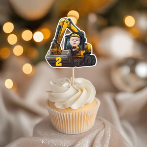 Custom Face Photo Excavator Lovers Cupcake Toppers Personalised Birthday Gift Party Decor HO82 893572