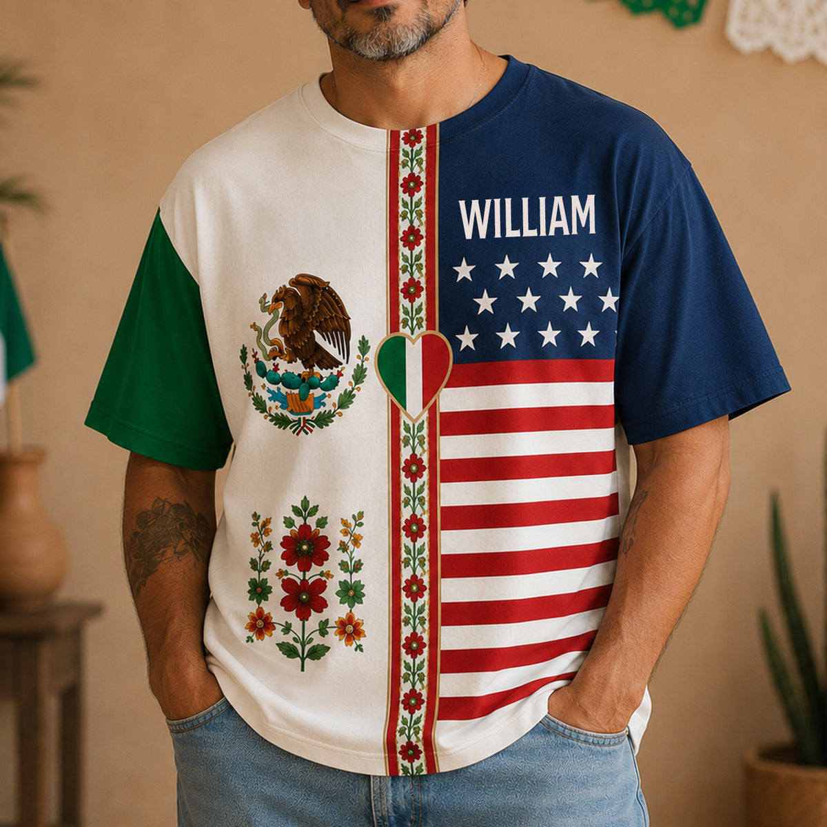 Personalized Mexico USA Flag Shirt Gift for Mexican-American Families, Friends, and Loved Ones K228 921848
