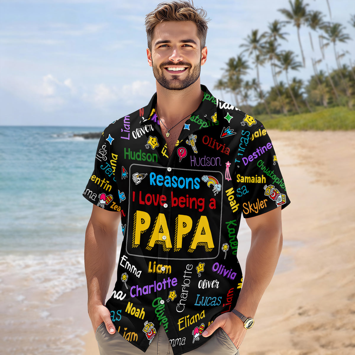 Personalized Papa Kids Name Word Art Hawaii Shirt - Gift For Dad, Father's Day HO82 902482