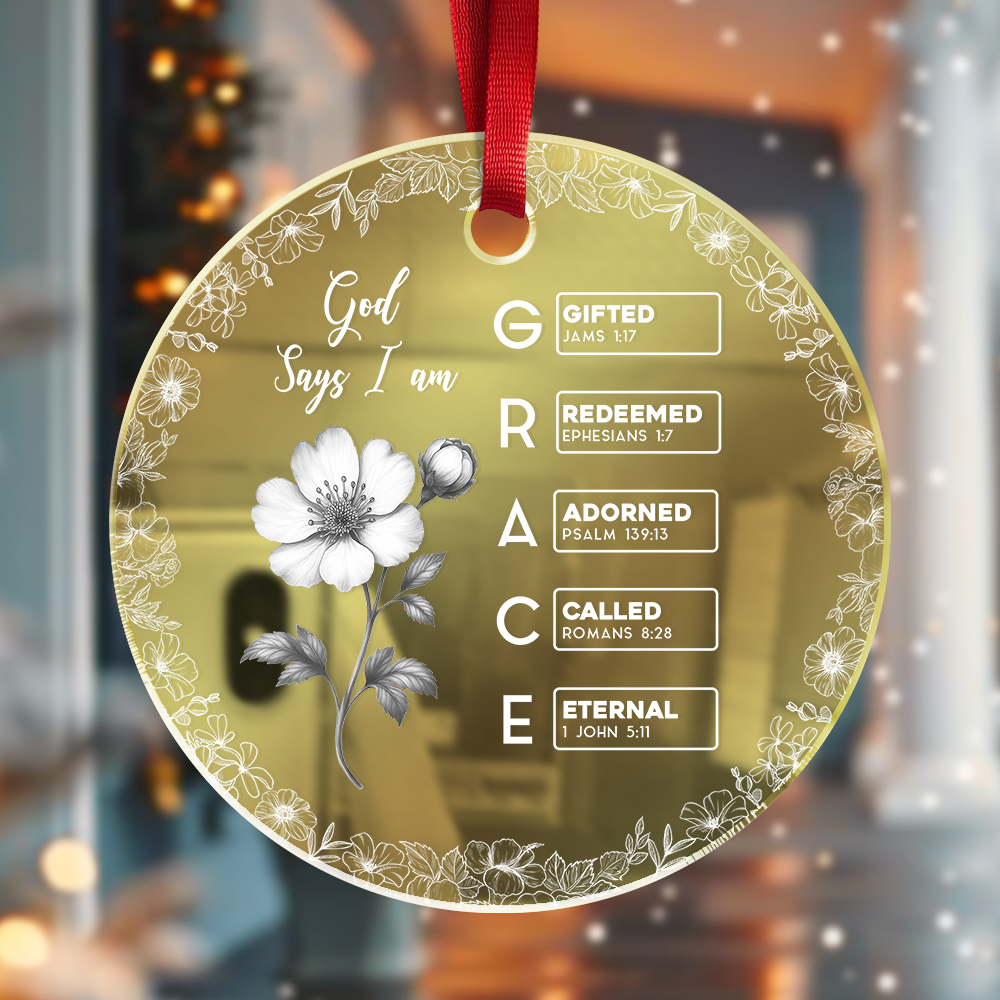 God Says I Am Name Letter In Bible Birth Flower Toile De Jouy Style - Personalized Mirror Ornament TH10 894875