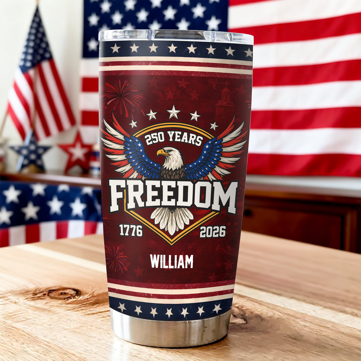 Custom Name 250 Years of Freedom America 1776–2026 Anniversary Fat Tumbler CH07 910552