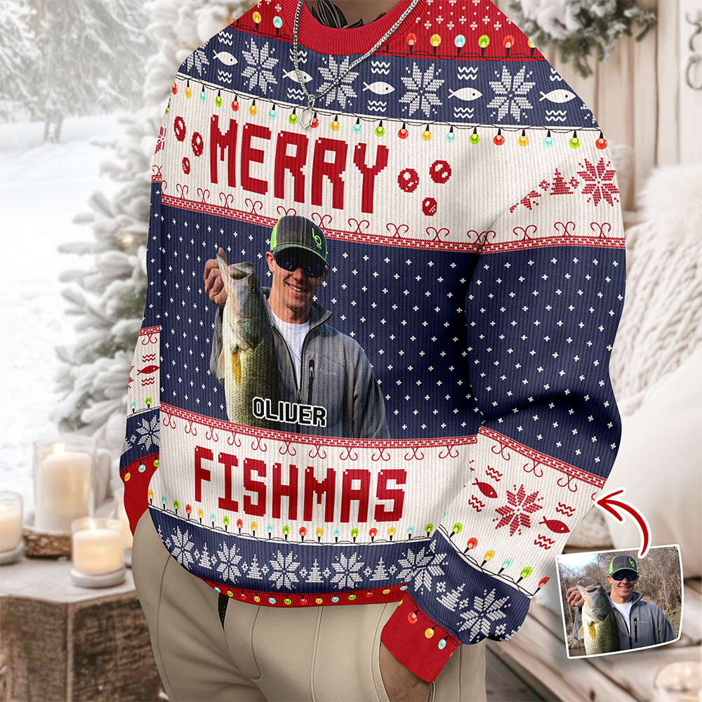 Custom Merry Fishmas Photo Ugly Sweater Gift For Fishing Lovers CH07 896800