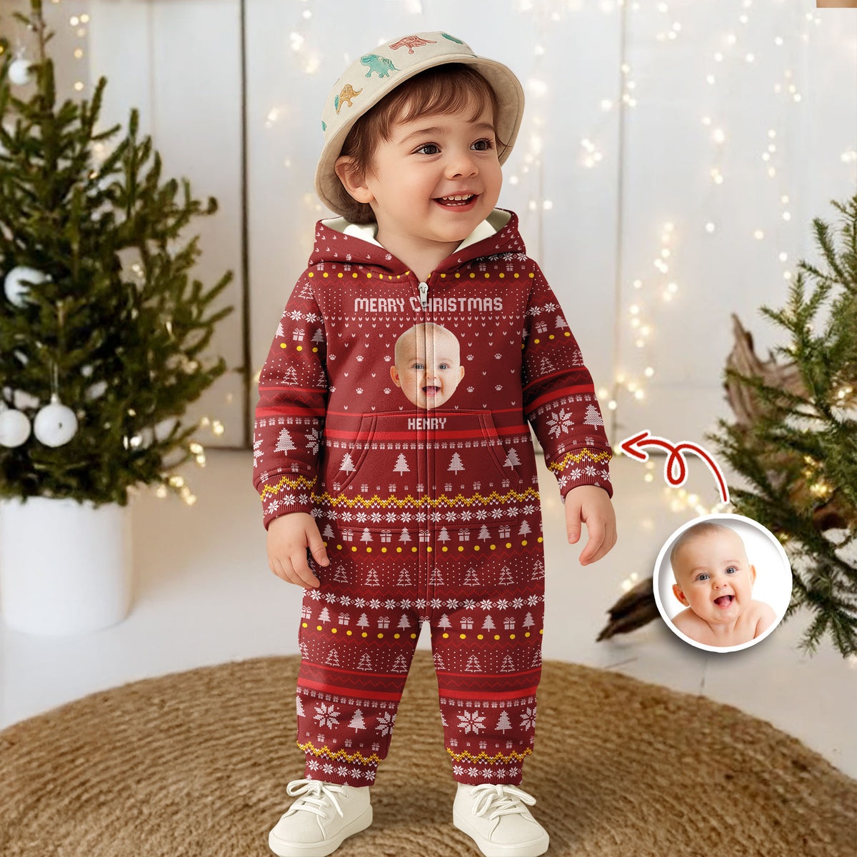 Custom Portrait Photo Merry Christmas Onesie Pajamas HO82 900640