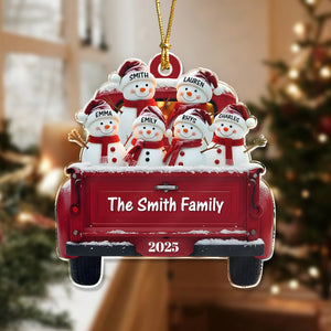 Personalized Snowman Family Red Truck Christmas Acrylic Ornament HA75 897246
