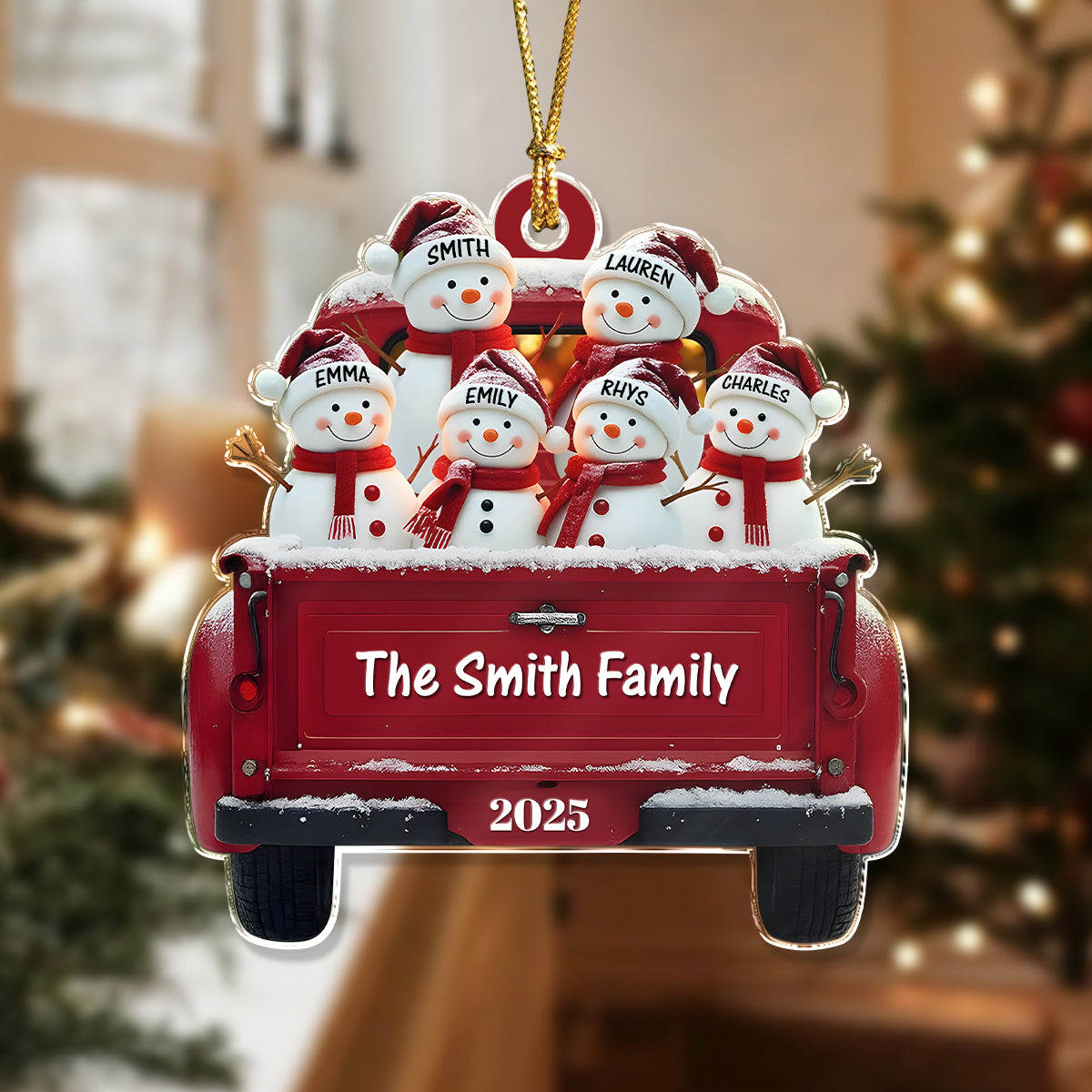 Personalized Snowman Family Red Truck Christmas Acrylic Ornament HA75 897246