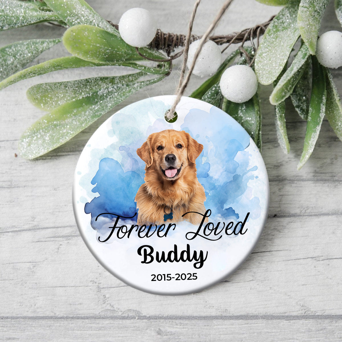 Custom Photo Christmas Forever Loved Dog Memorial Ceramic Ornament CH07 896810