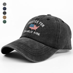 Justice For Charlie Kirk Washed Denim Baseball Cap LM32 65465